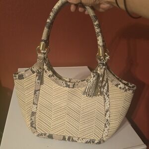 Brahmin Rare‎ Woven Giselle Natural GalerieRaffia/Rattan Anaconda Python/Snake